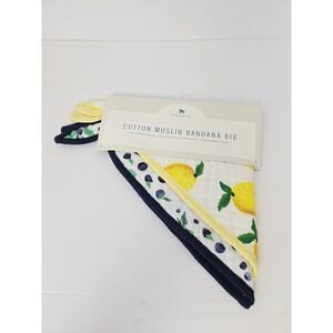 Little Unicorn Cotton Muslin Bandana Bib Lemon Blueberry yellow blue NEW 2 pack